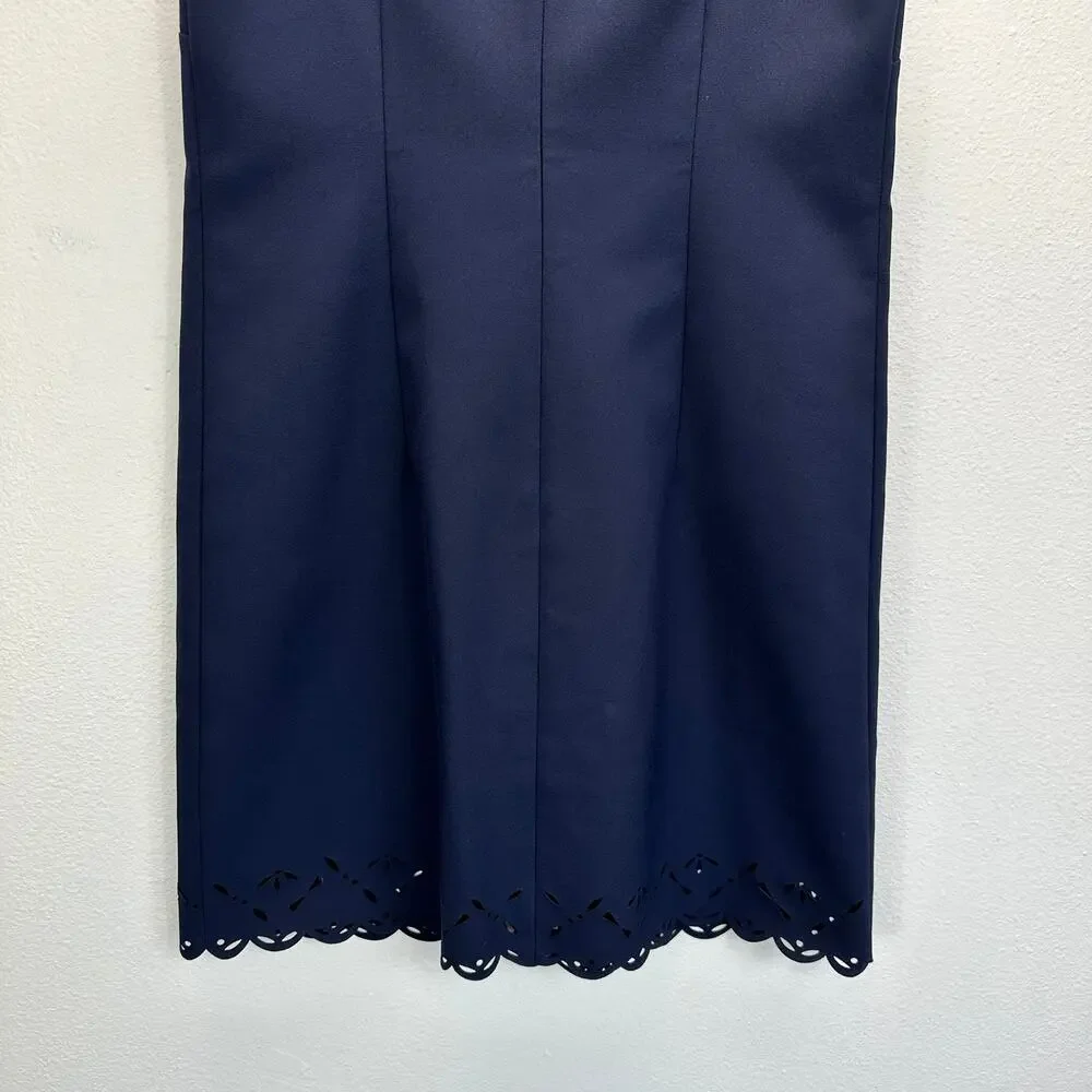 J. Crew Blue Laser Cut Detailed Sheath Dress Scallop Edges Size 8P